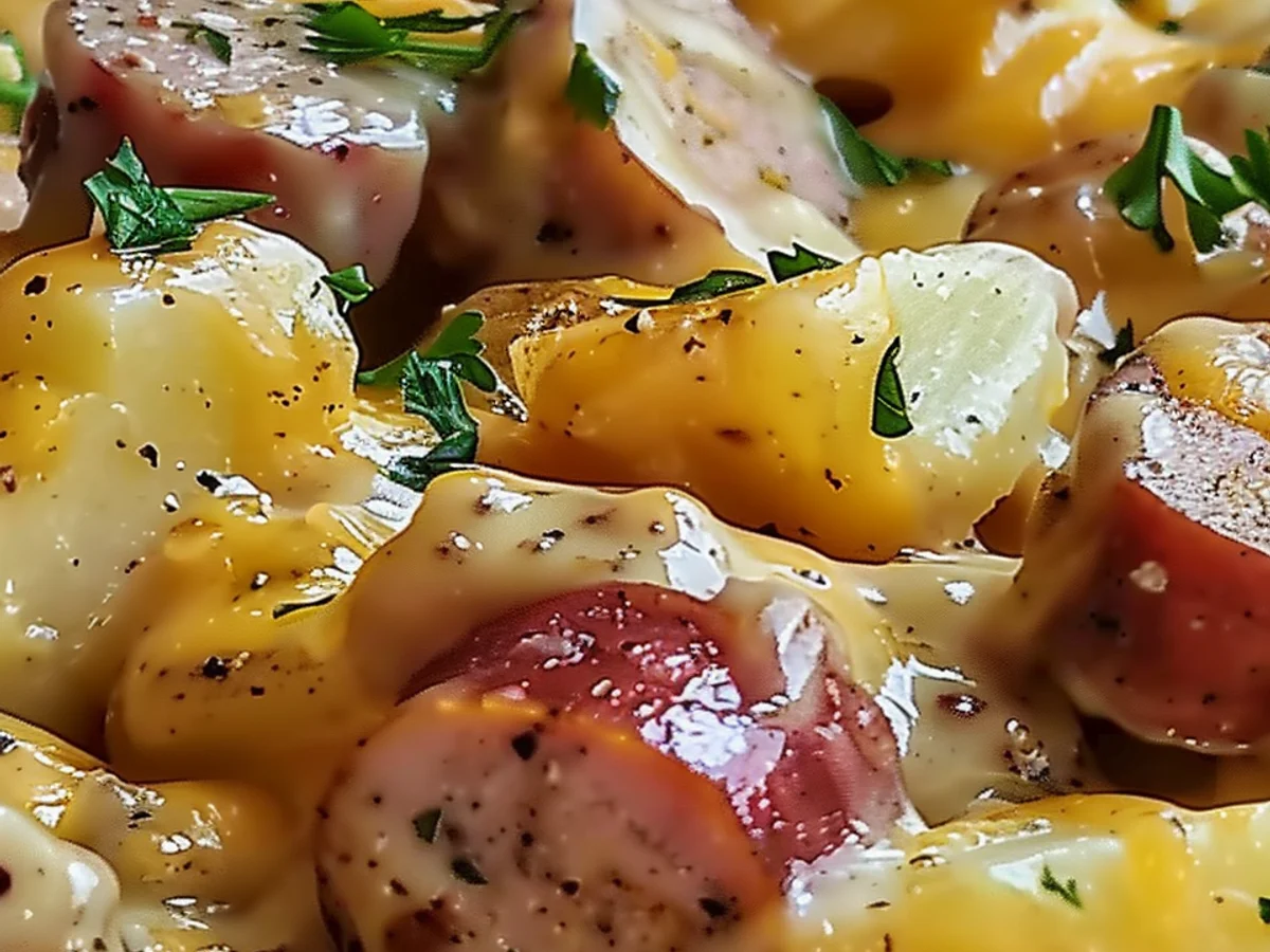 Crockpot Cheesy Potatoes and Kielbasa