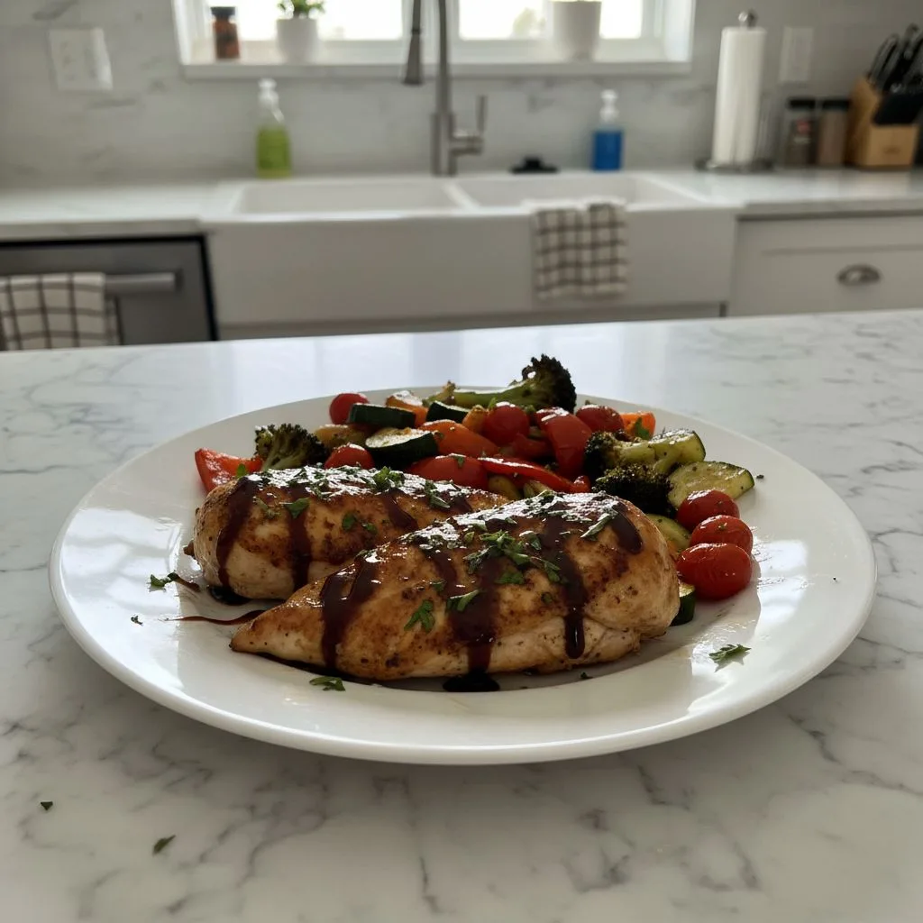 Tender Balsamic Glazed Chicken & Roasted Veggies Dinner 4 Recipe image
