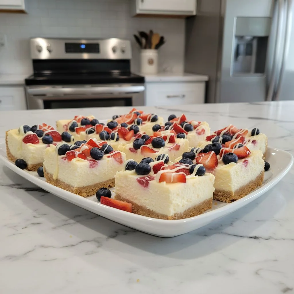 Patriotic Cheesecake Bars: A Berry Swirl Delight