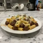 Cajun Steak Tips in Cheesy Rigatoni: A Hearty Dinner 6 cajun steak tips in cheesy rigatoni parmesan sauce featured