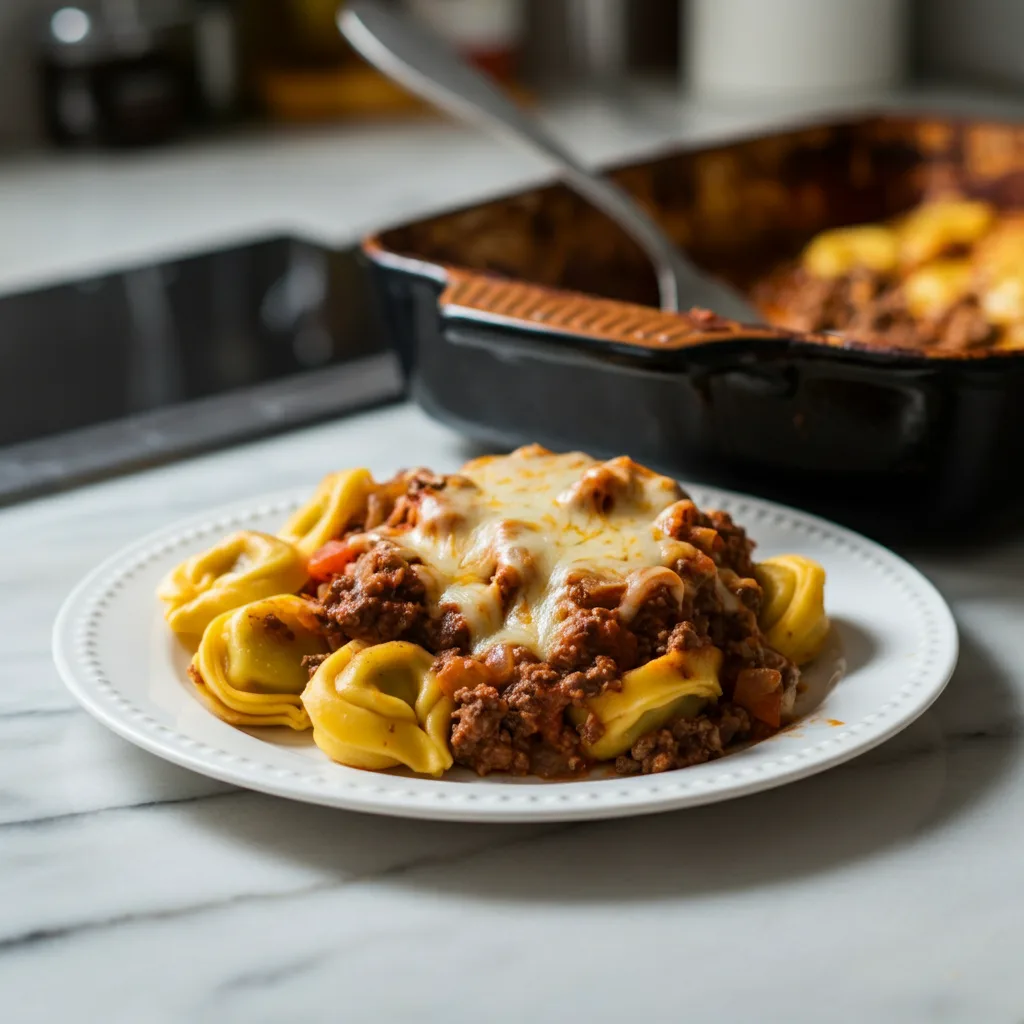 Creamy Cheesy Beef Enchilada Tortellini Bake 4 Recipe image