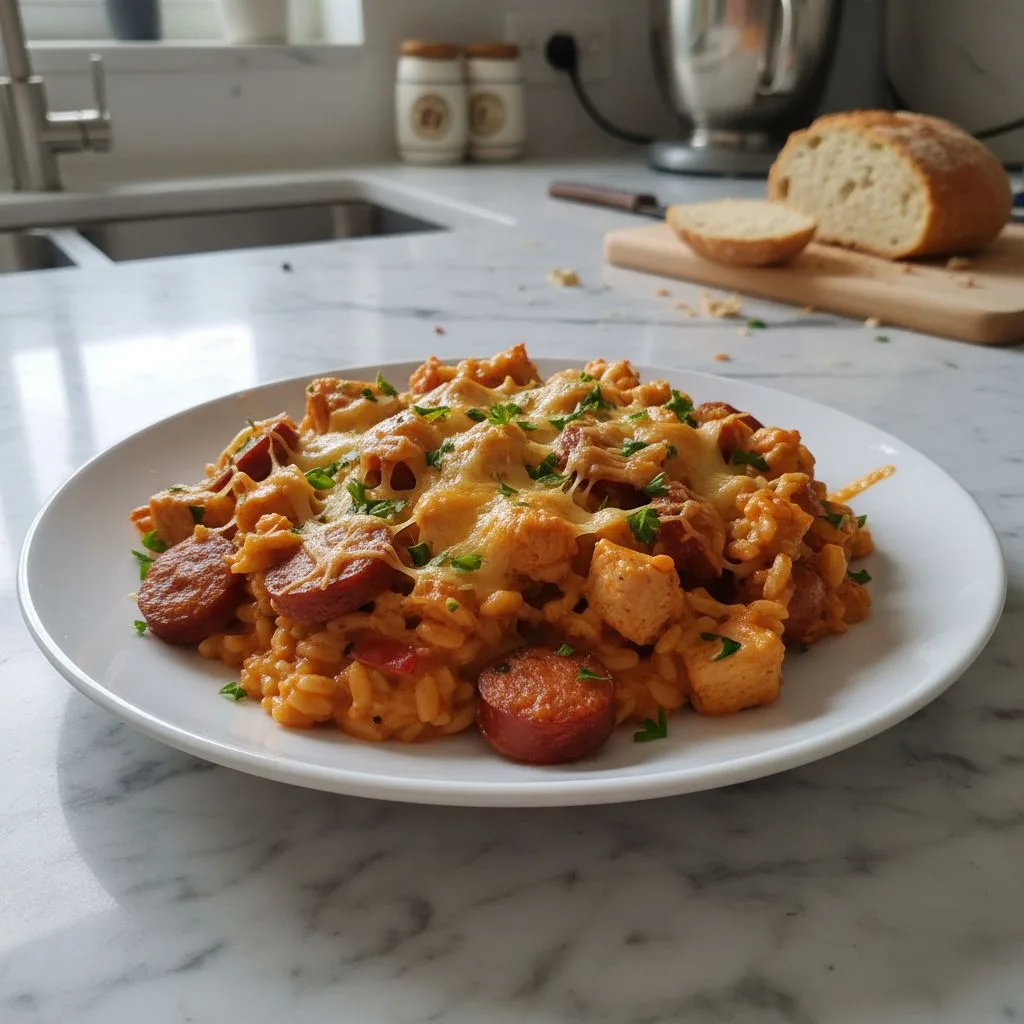 Creamy Sausage Cajun Chicken Orzo Bake: Comfort Dinner