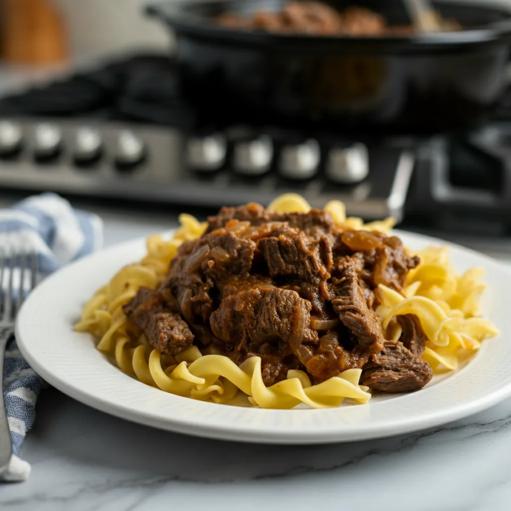 Easy Crockpot Beef Tips & Noodles: Slow Cooker Comfort 5 Easy Crockpot Beef Tips Noodles Recipe Blog Image 2