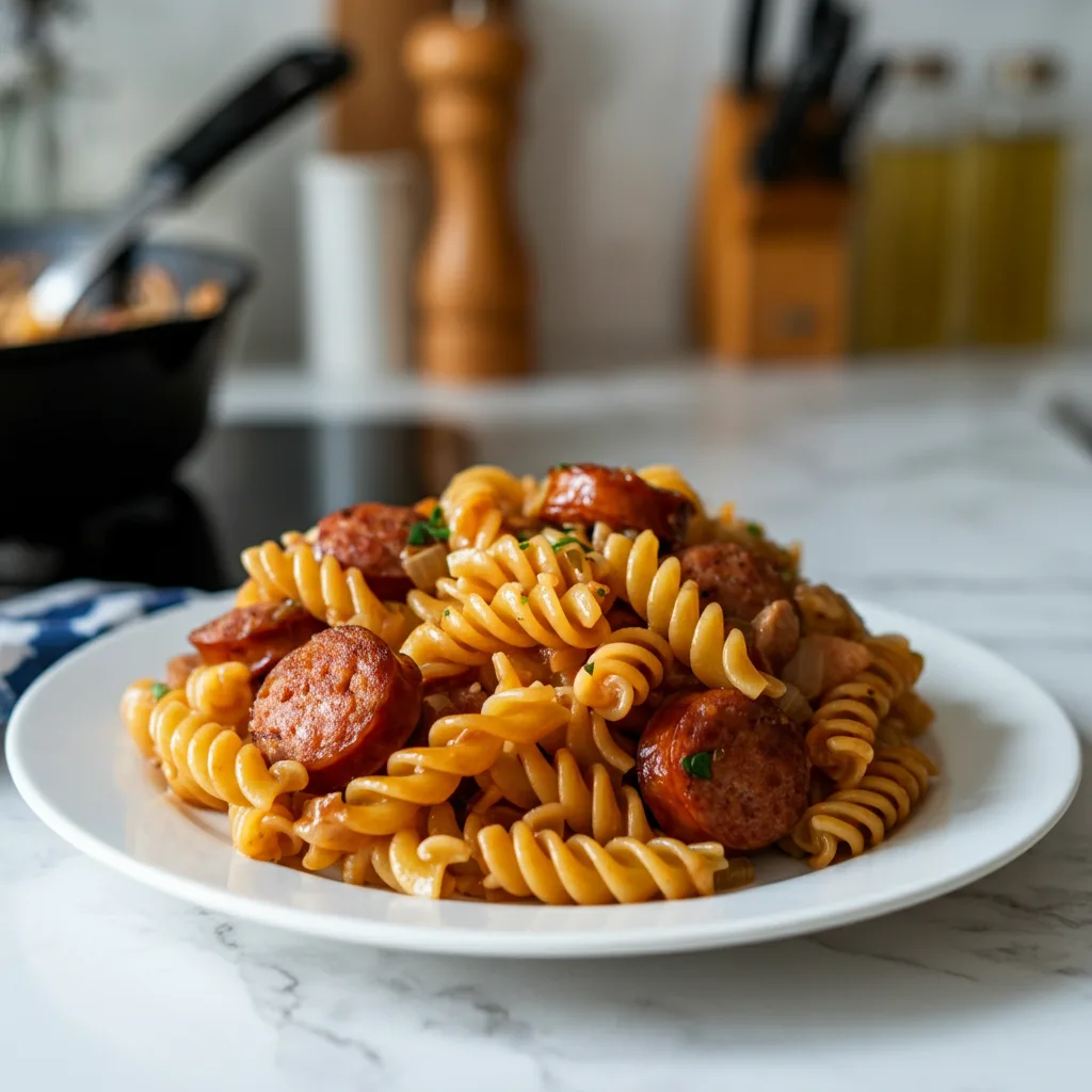 Sticky Honey Garlic Sausage Pasta Skillet, A Speedy Dinner