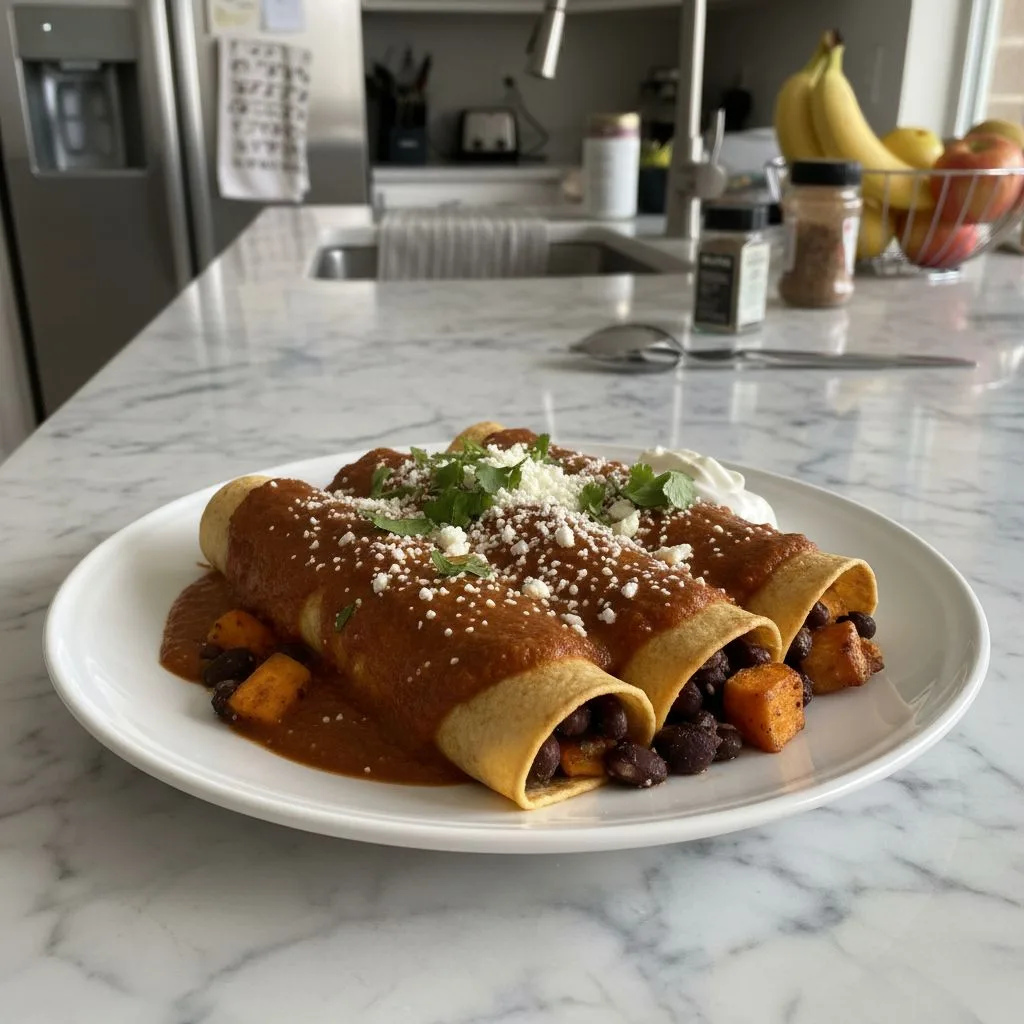 Hearty Black Bean Sweet Potato Enchiladas