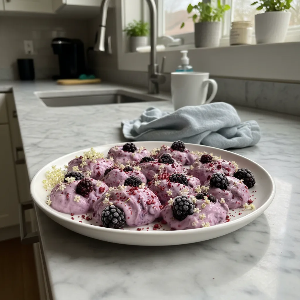 Tangy Blackberry Elderflower Yogurt Bites