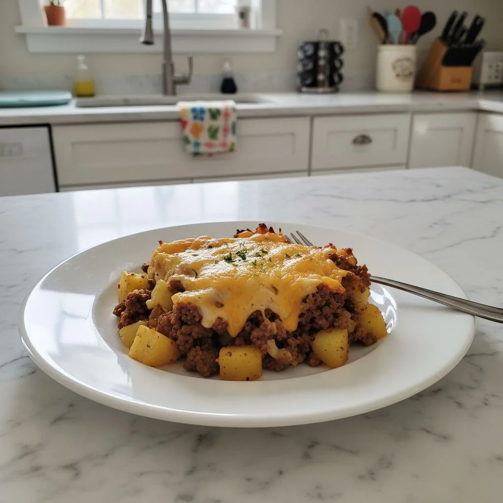 Hearty Cheesy Ground Beef & Potato Casserole (One-Pan!)