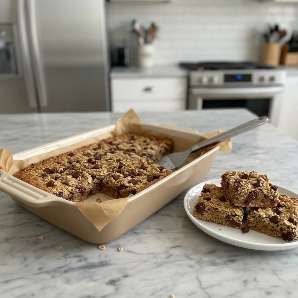Homestyle Chewy Oatmeal Chocolate Chip Bars 4 Recipe image