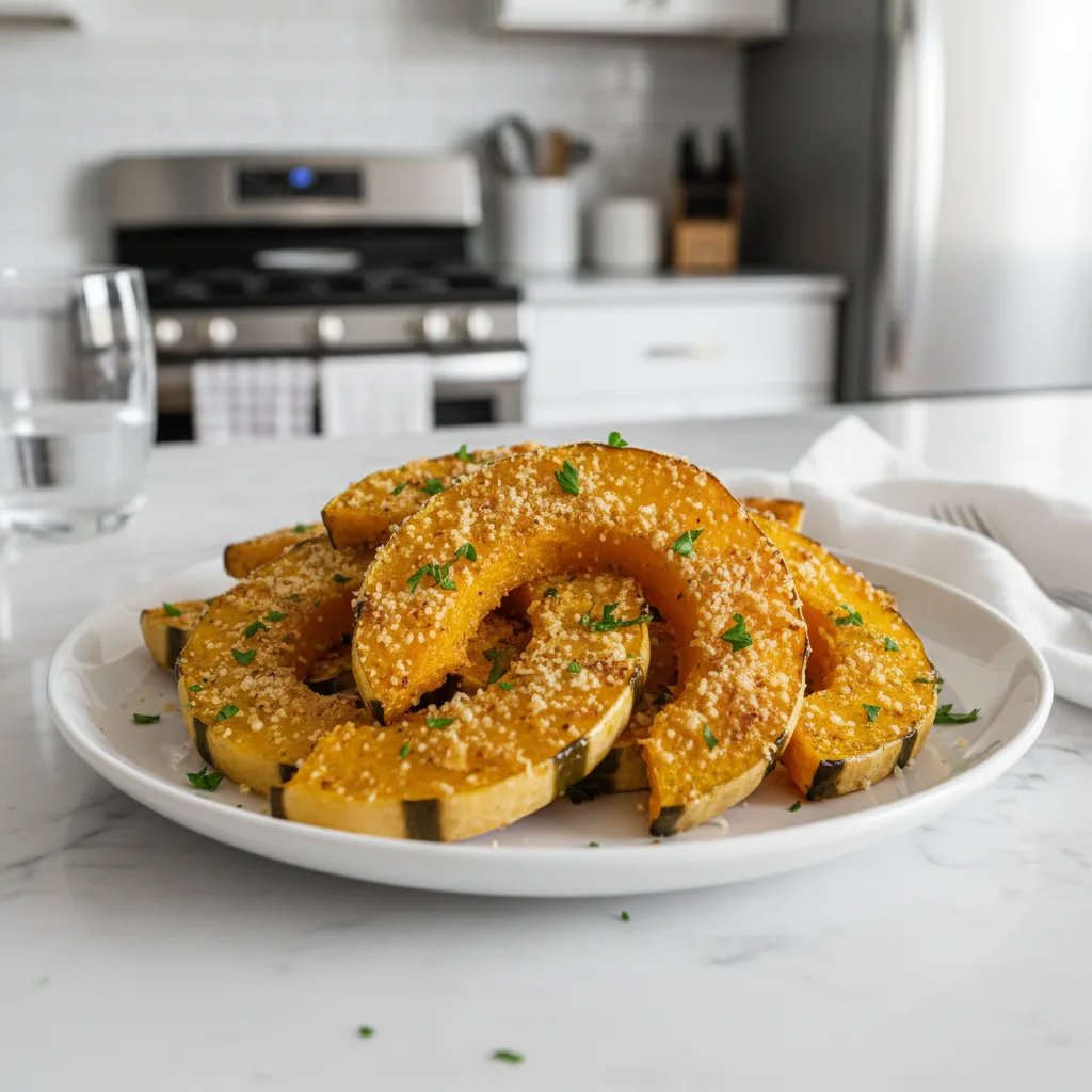 Crispy Garlic Parmesan Acorn Squash Wedges