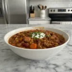 hearty turkey and vegetable chili featured