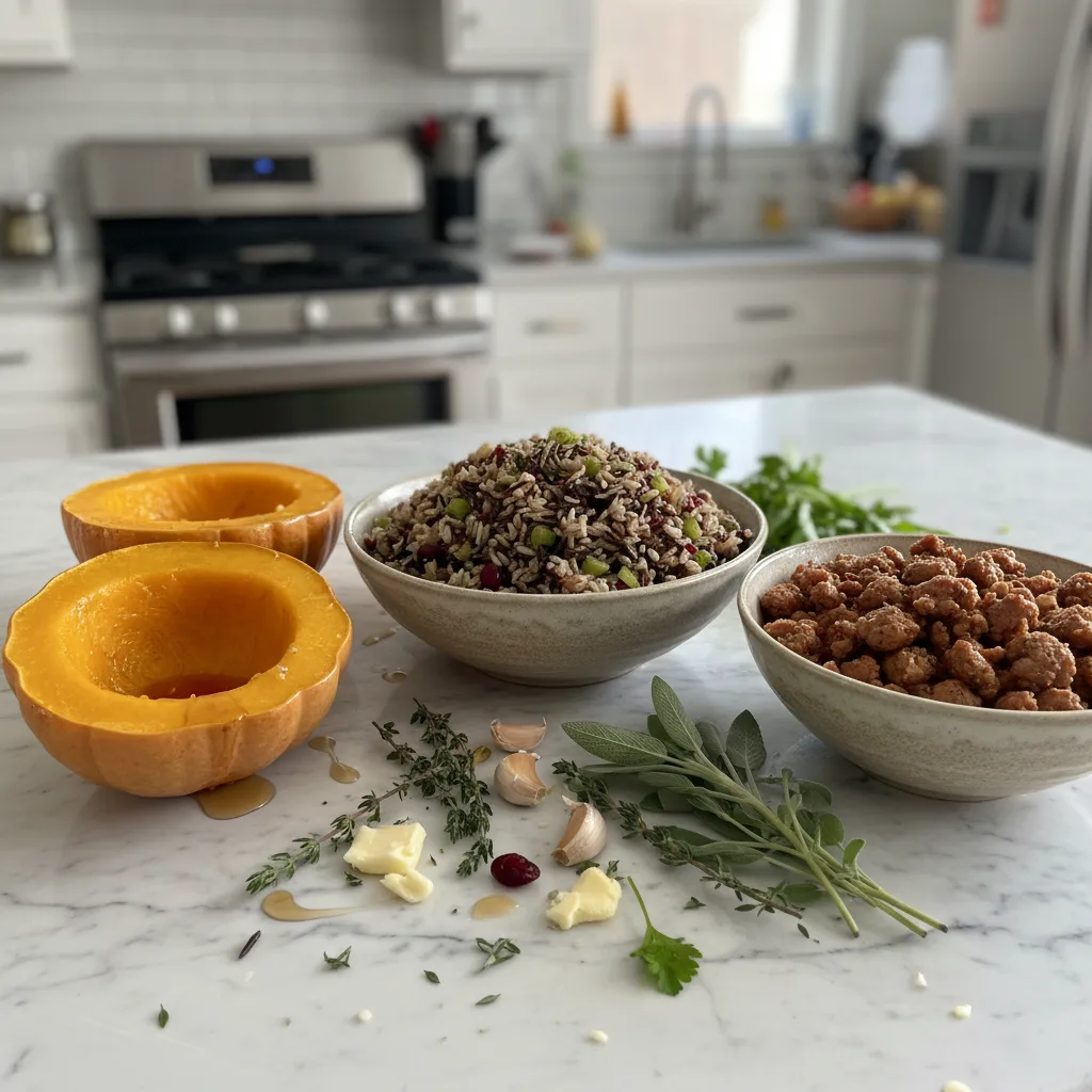 Stuffed Acorn Squash with Wild Rice & Savory Sausage 5 Recipe image