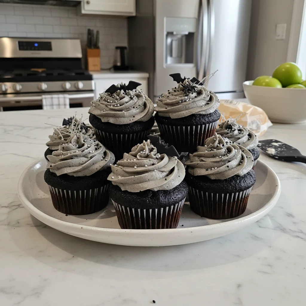 Dark Black Velvet Cupcakes for Halloween Night 4 Recipe image
