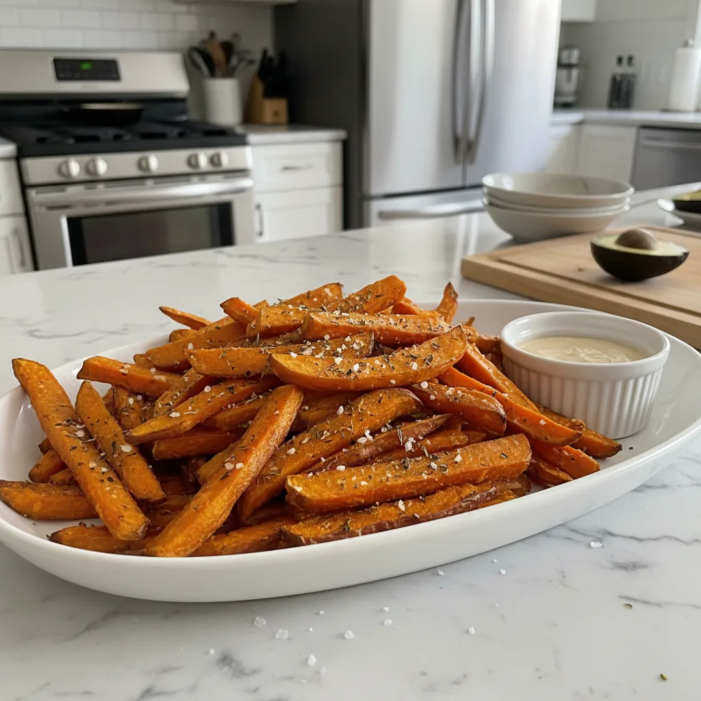 Golden Baked Sweet Potato Fries with Garlic & Rosemary