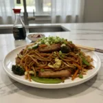 pork and vegetable lo mein featured