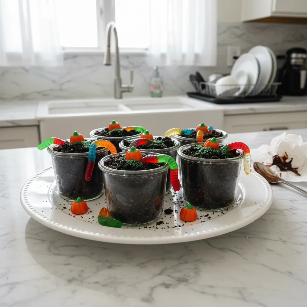 Spooky Rainbow Worm Halloween Dirt Cups