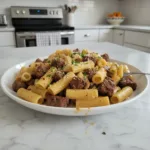 Cajun Steak Tips in Creamy Parmesan Rigatoni 6 cajun steak tips in cheesy rigatoni parmesan sauce featured